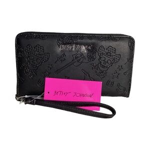 BETSEY JOHNSON Cowboy,Skull,Guitar,Boots Zip around wristlet NWT MSRP $58